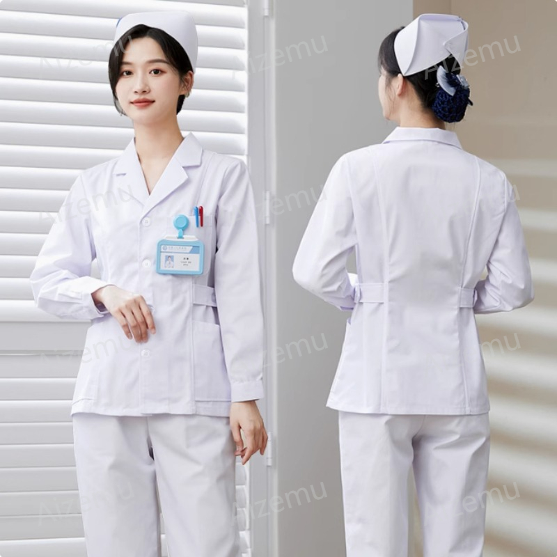 New White Long Sleeve Nurse Un – обзор и цена Medical Lab Logo