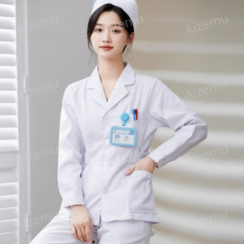 New White Long Sleeve Nurse Un – обзор и цена Medical Lab Logo